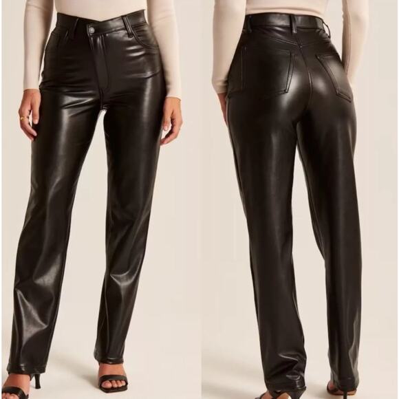 ABERCROMBIE & FITCH Crossover Waist Vegan Faux Leather Jeans Pants Black Sz 27/4 - Picture 4 of 15